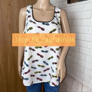 Sak’s Fifth Avenue RED Sleeveless Pineapple Print Top